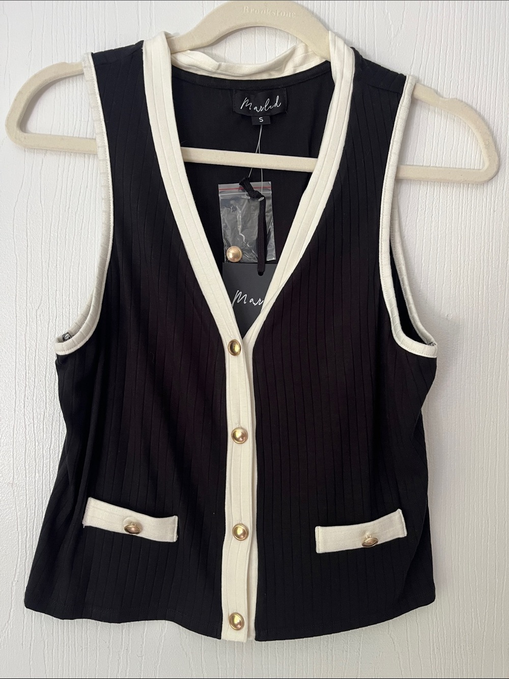 Marled Black & Cream Button-Front Ribbed Tank Vest